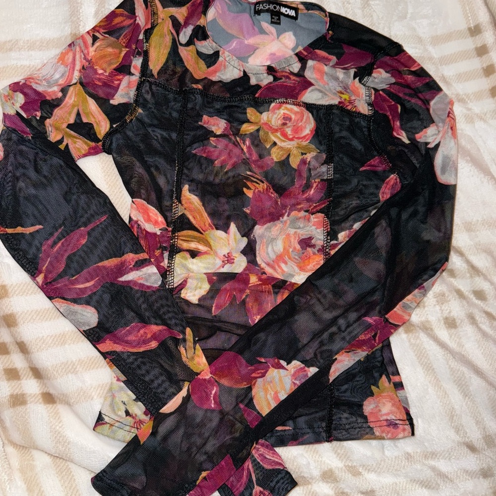 Fashion Nova Floral Long Sleeve Top - Multicolor